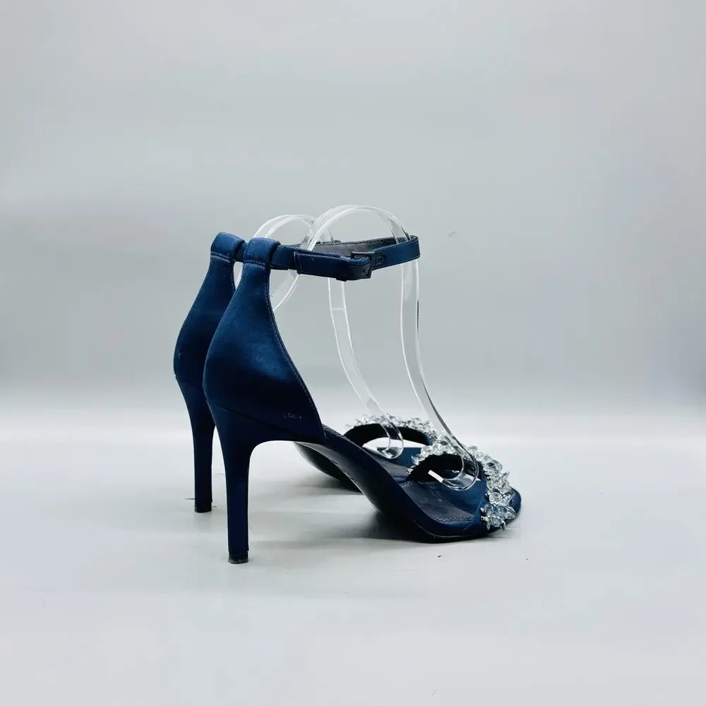 Tory Burch Navy Blue Crystal Embellished Ankle Strap Heels